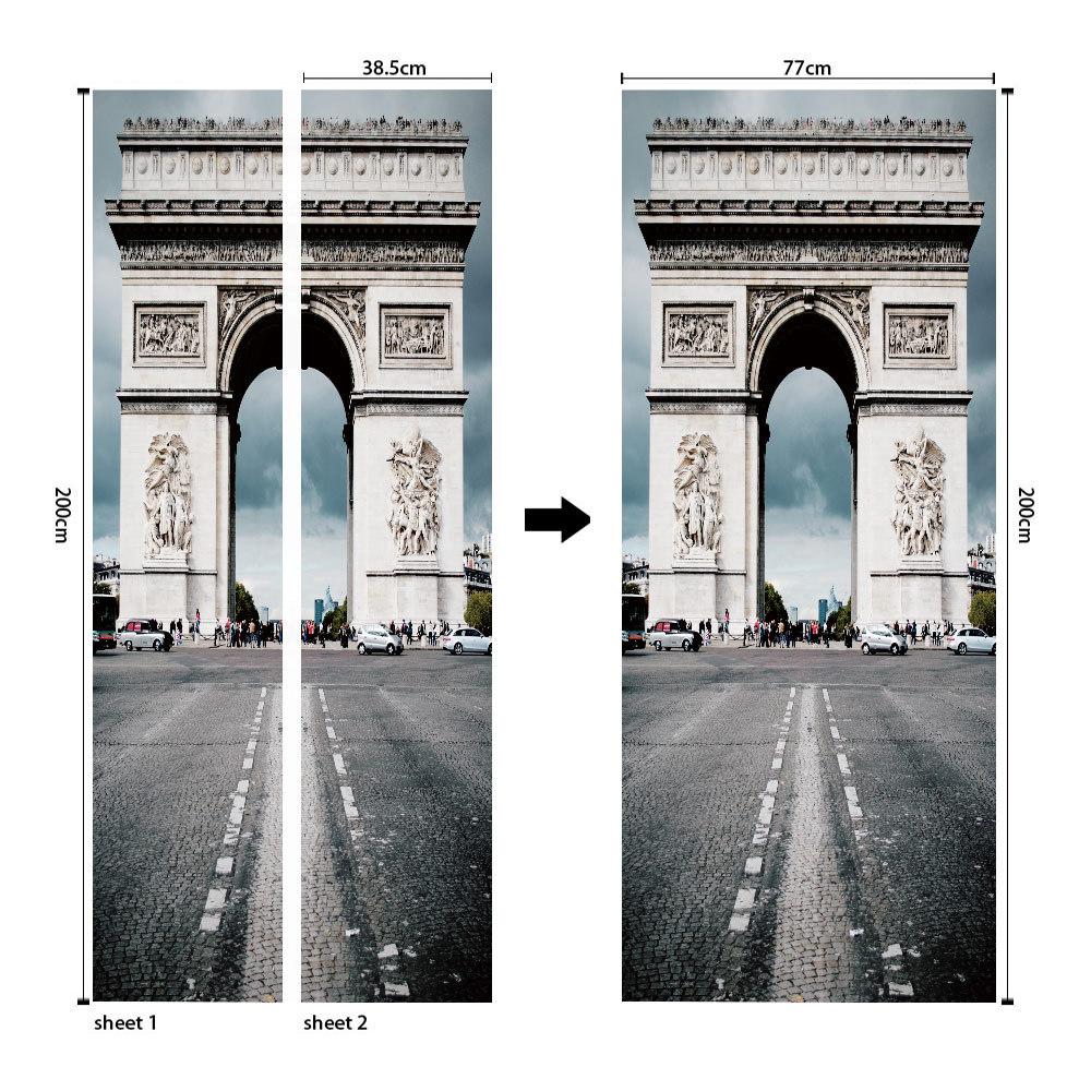 3D Arc De Triomph Door Stickers Self-Adhesive Peel and Stick Wallpaper Wall Stickers Decoration Removable Vinyl DIY Wall Decal