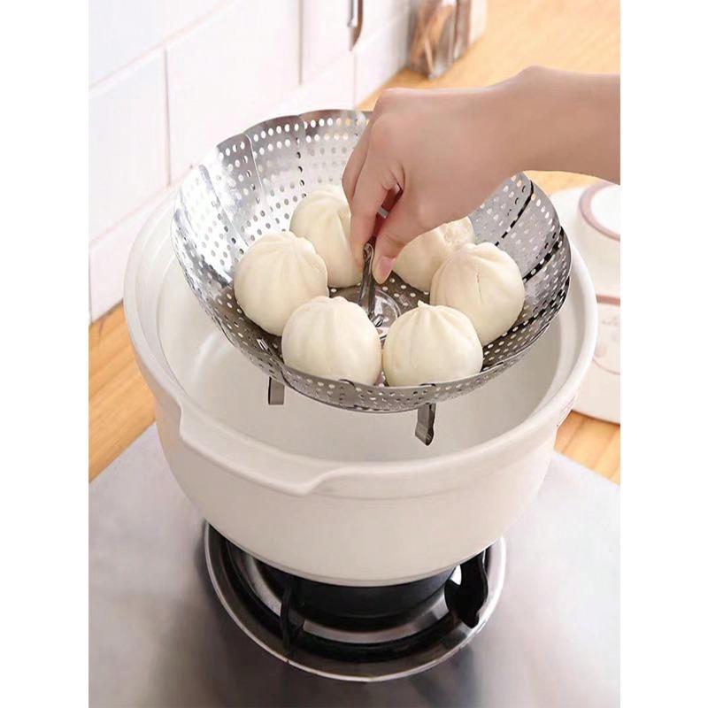 Adjustable Stainless Steel Steaming Rack - 3-Size Foldable Multi-Functional Steamer for Buns, Dim Sum & Fruits (Dishwasher Safe)