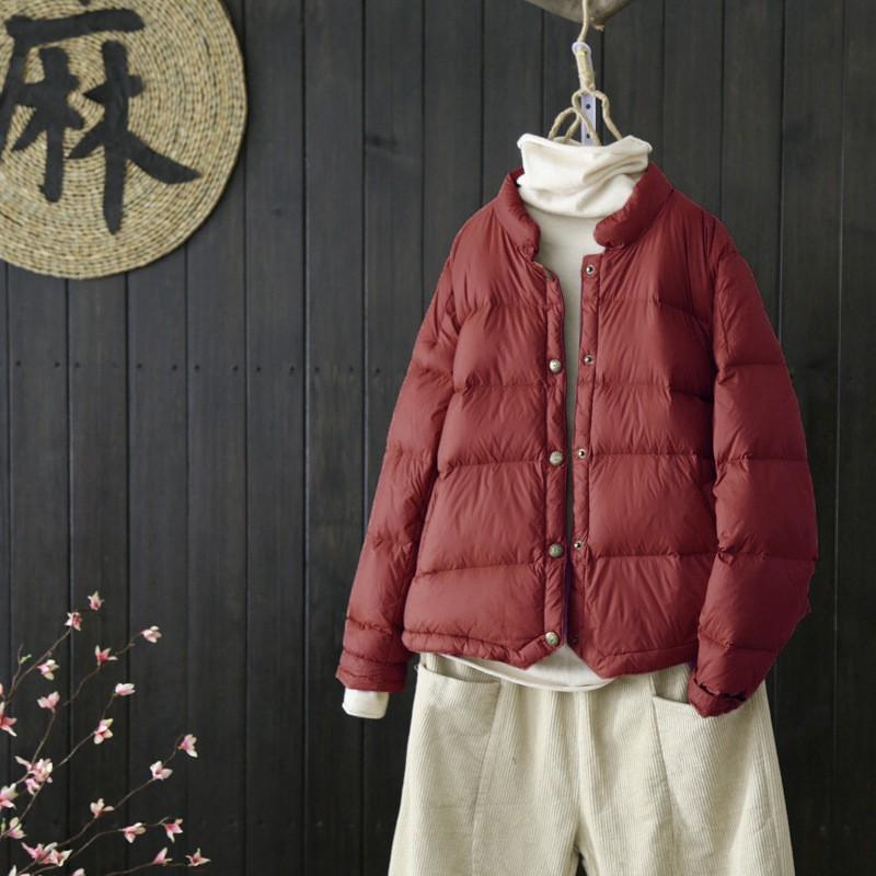 Womens Short Lightweight Duck Down Puffer Jacket Stand Collar Casual Winter Coat