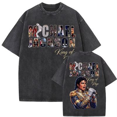Michael Jackson King of Pop MJ Vintage Washed Tshirts Men Women High Street Gothic Classic Tee Shirt Summer Top Hip Hop T Shirt