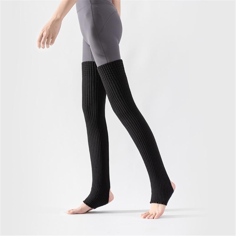 Calzettoni a costine a righe sopra il ginocchio senza piedi Scaldamuscoli lunghissimi con staffa Calze alte fino alla coscia per Donna Yoga