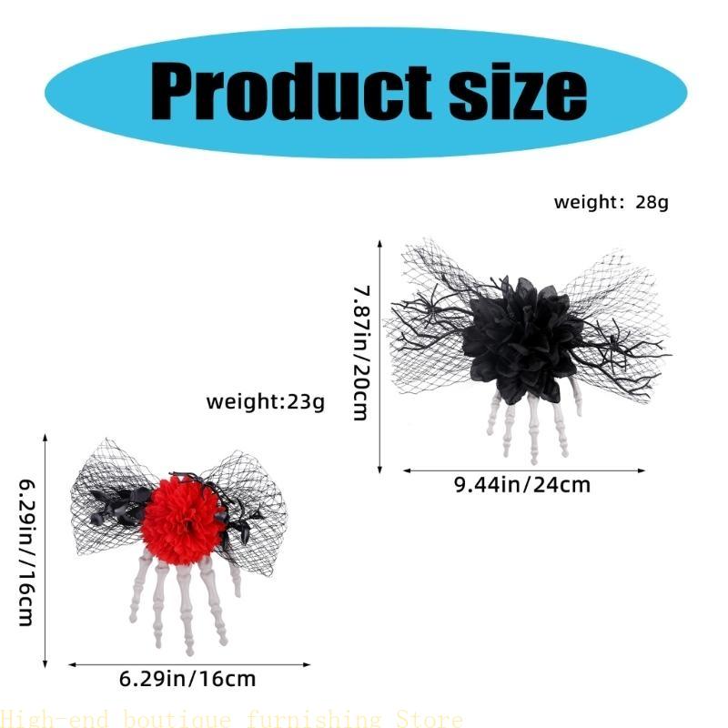  Halloween Party Tulle Side Hair Clip with Skull Festival Costume Decoration