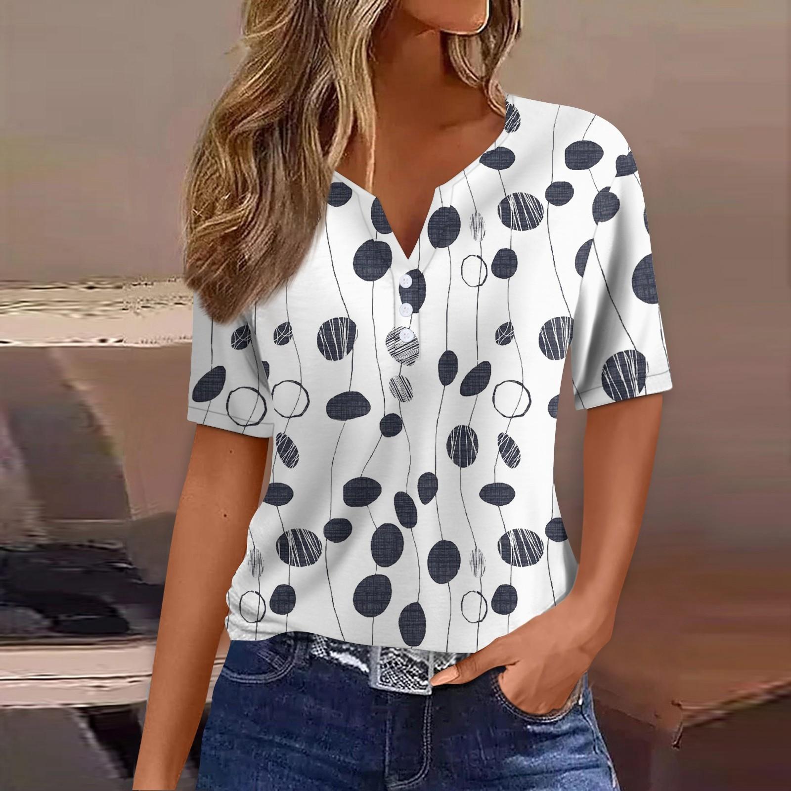 Жен. Футболка Футболка С принтом Пуговицы С короткими рукавами Повседневные Выходные Мода — фото 13