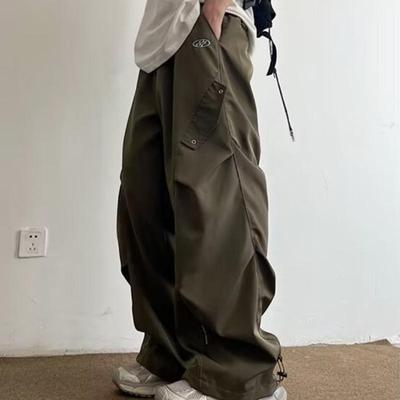 Boyfriend Men's Clothing Trousers Cargo Wide Leg Solid Color Elastic High Waist Pockets Spring Autumn High Street England Pants