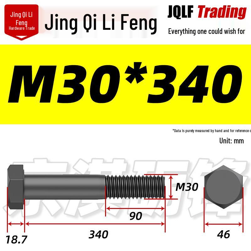 M27-M39 Grade 12.9 Blackened Half-Thread Hexagon Bolt