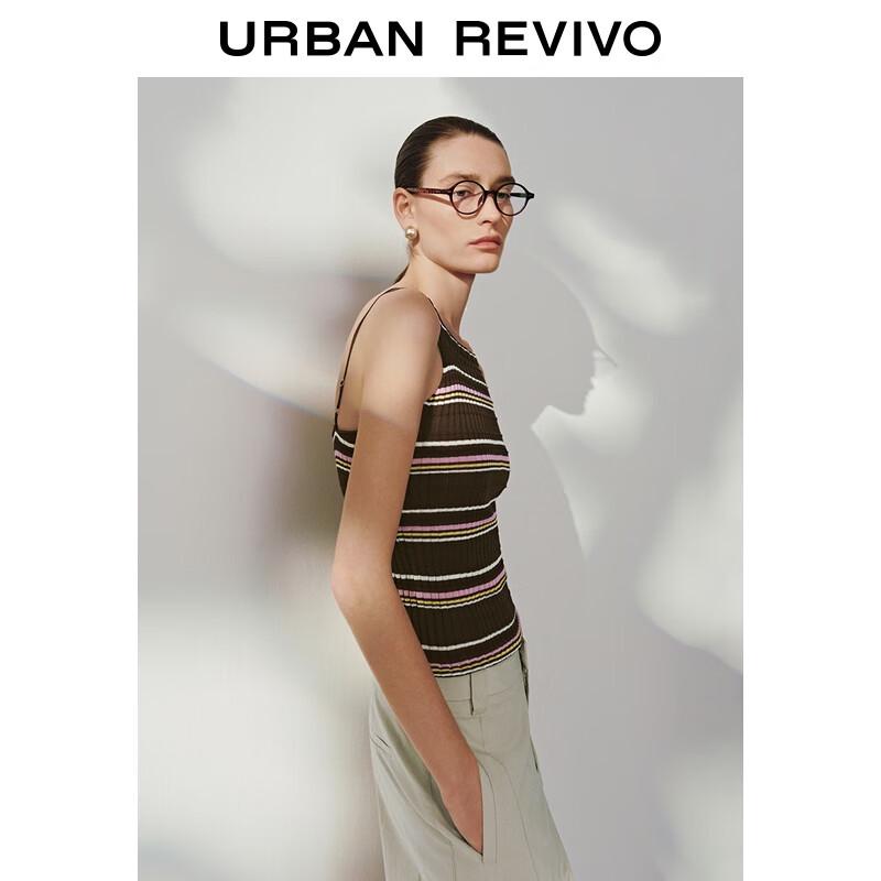 UR Women's 2025 Autumn Color-block Stripe Cropped Knit T-shirt