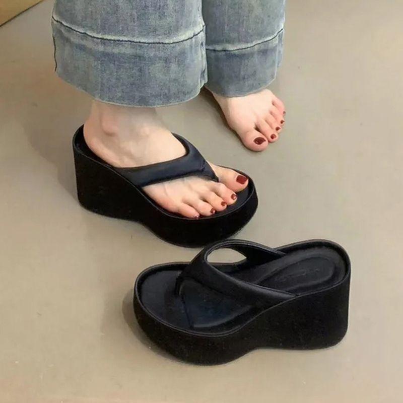 Slope heel thick-soled slippers women's 2025 summer comfortable casual fashion outer wear sandals muffin fish mouth open toe heightening style