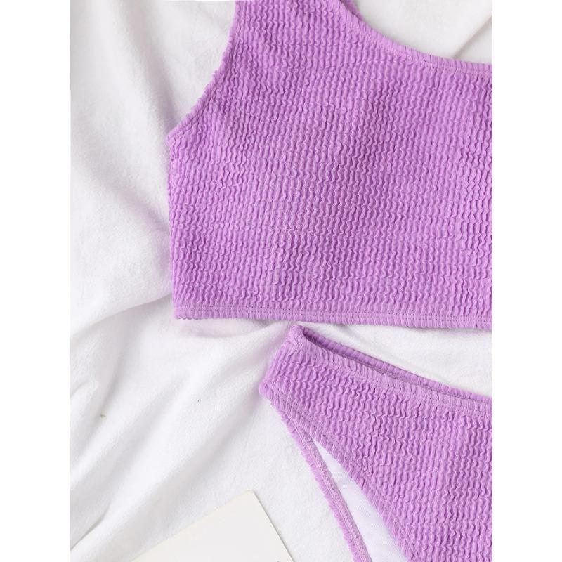 One Shoulder Bikini Strukturierte Bademode Hochgeschnittener Badeanzug Einfarbiger Badeanzug Damen Brasilianisch 2025 Mode