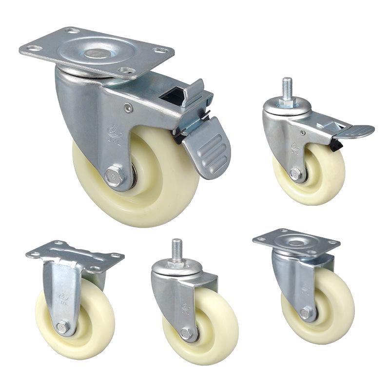 PP Nylon Swivel, Fixed, & Braked Casters - Trolley & Equipment Wheels, 3-5 Inch