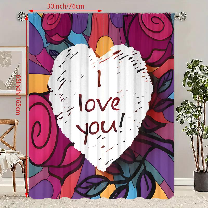 2pcs- I Love You Printed curtains, pole bag curtains 42*84, Bedroom and living room, home decoration, room decoration