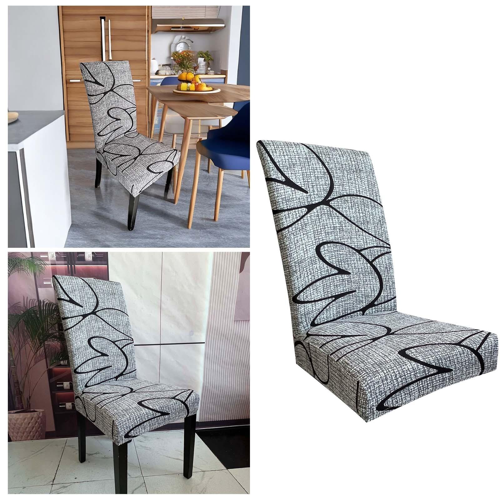 

Dining Chair Cover Removable Retro Print Elastic Chair Slipcover Use For Wedding Hotel Banquet Dining Room Home Supplies One Size серый