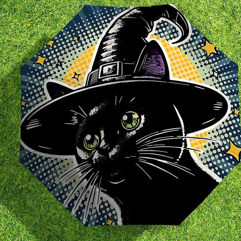 Spooky Witch Cat Umbrella: Automatic Opening & Closing, Outdoor Protection, Travel Accessory, Lightweight & Durable