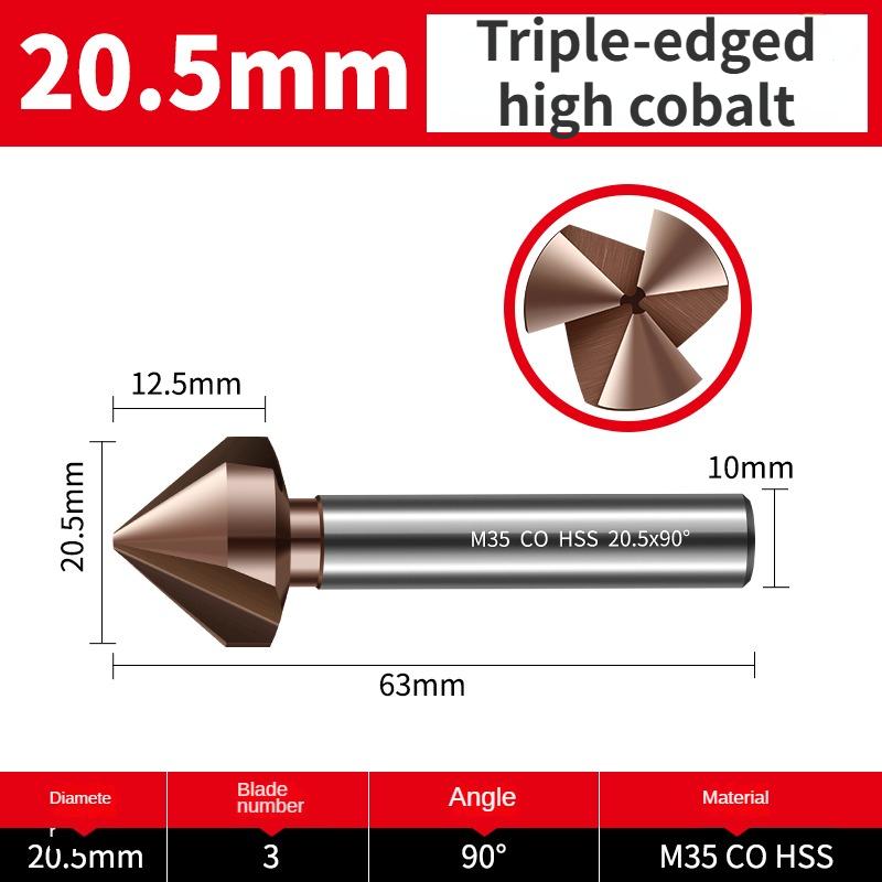 

Сверло с зенковкой для кобальтовой фаски M35, 90 градусов, 3 канавки для снятия заусенцев, резак для снятия фаски из нержавеющей стали, 6,3-40 мм 20.5mm