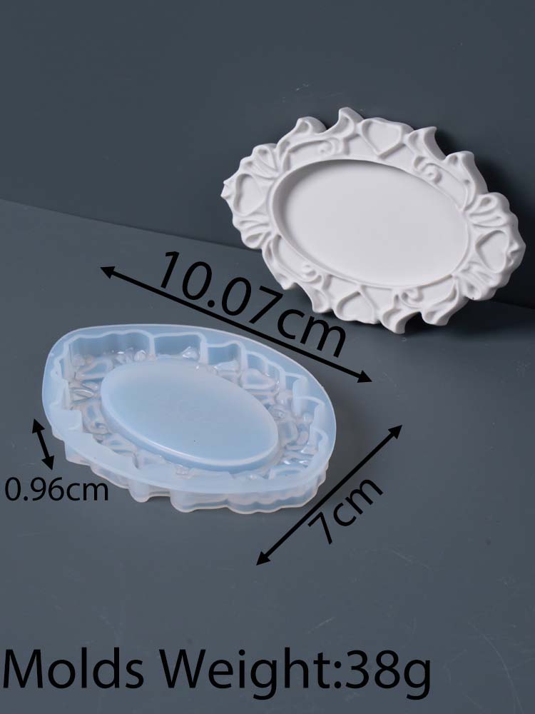 

Nordic Retro Photo Frame Display Plate Mold DIY Oval Relief Coaster Silicone Molds Plaster Resin Storage Tray Crafts Making