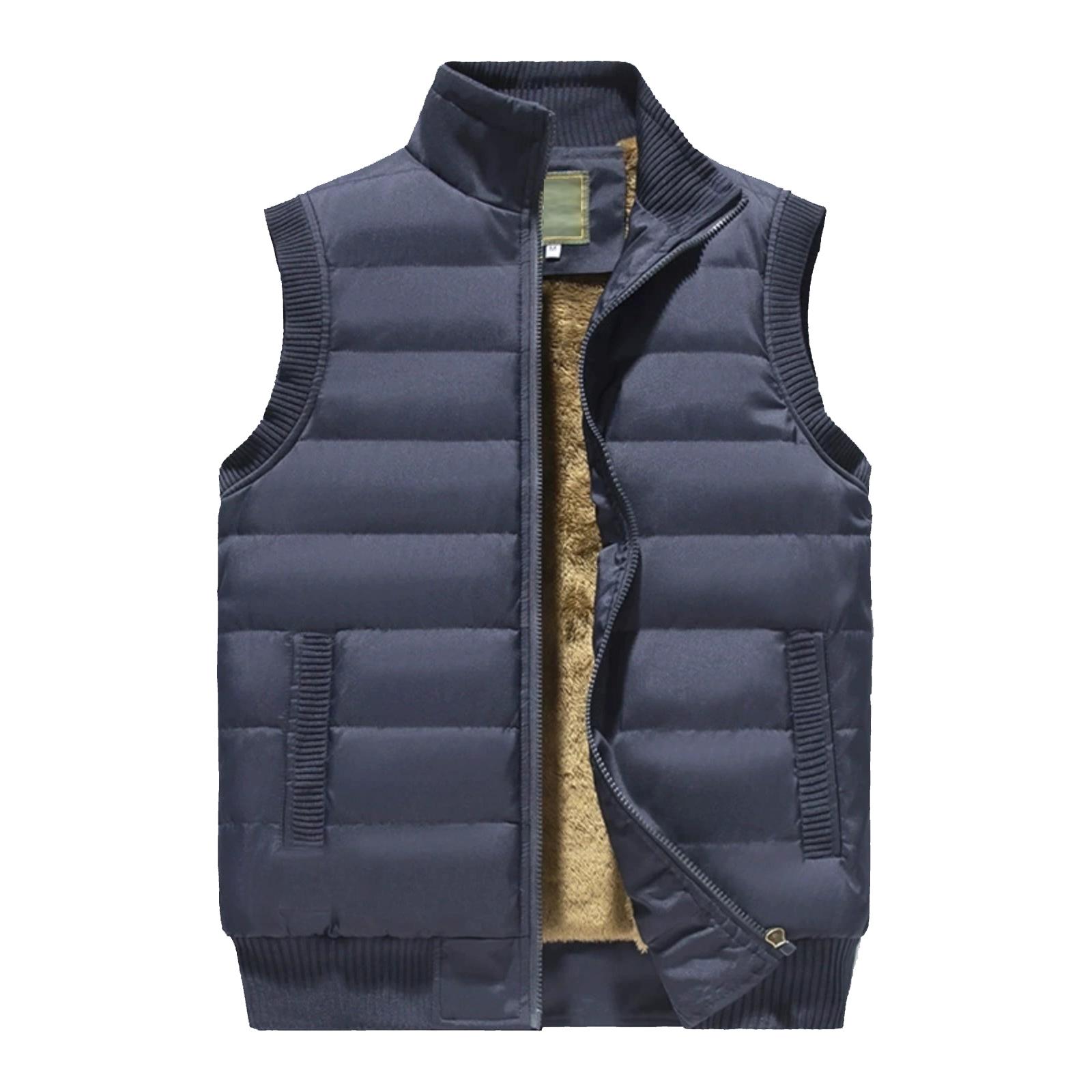 

Men s Casual Solid Color Vest, Men s Stand-up Collar Zipper Fleece Warm Sleeveless Vest XL