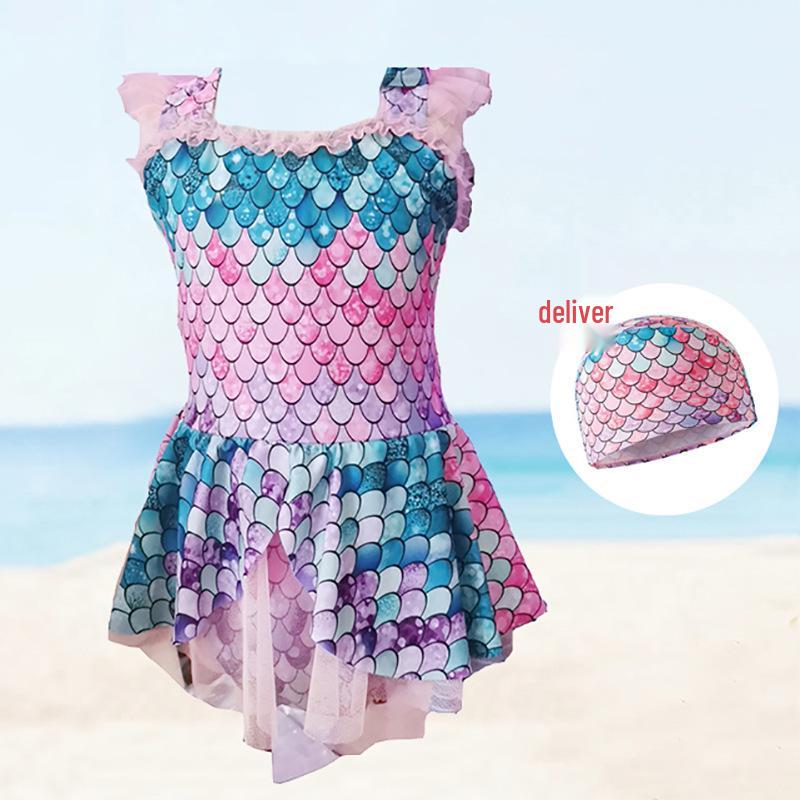 

2025 Girls Mermaid Fish Scale One-Piece Swimsuit 110-120 cm (38-45 lbs) XL