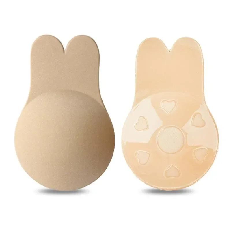 Women Push Up Bras Silicone Bio Paste Adhesive Bra Strapless Bra Nipple Cover Reusable Sticky Breast Lift Pads Rabbit Covers