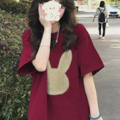 2023 Summer Women's Red Rabbit Short-Sleeve Casual Loose T-Shirt