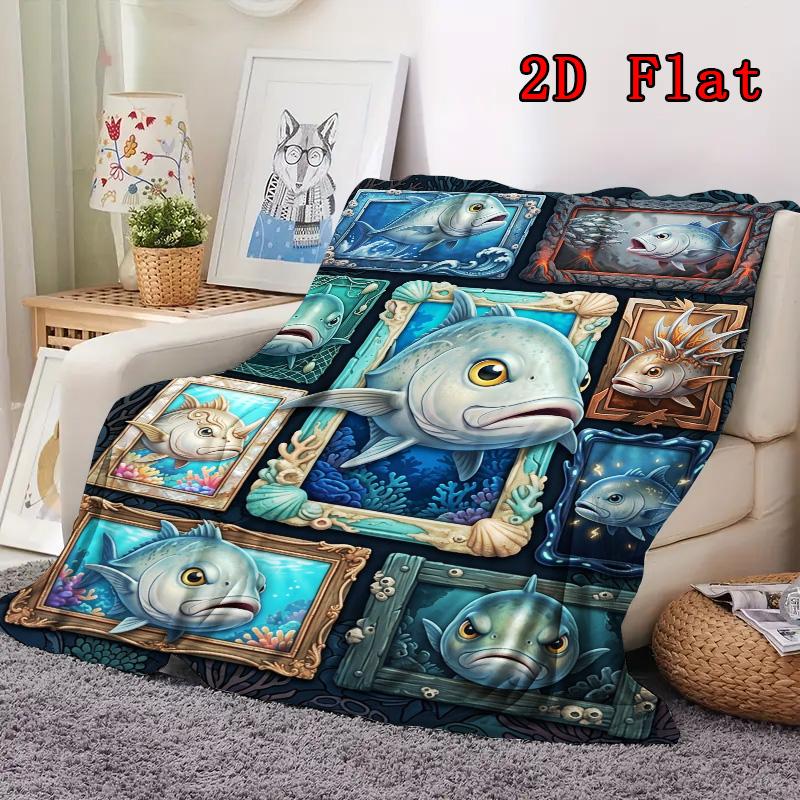Ocean Fish Collection 2D Flat Pattern Flannel Blanket, High quality All Seasons, Home Decor, Warmth and Comfort, Perfect for Christmas Gifts.