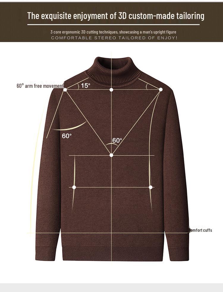 Men's Casual High Neck Knitted Sweater - Velvet Mink, Thickened, Plus Velvet, Basic Style