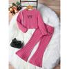 Girls Autumn Short Long-Sleeved Suit Fleece-Lined Warm Bell-Bottom Pants Spring Fall Butterfly Rose Red Home Casual Outing Versatile Two-Piece Set