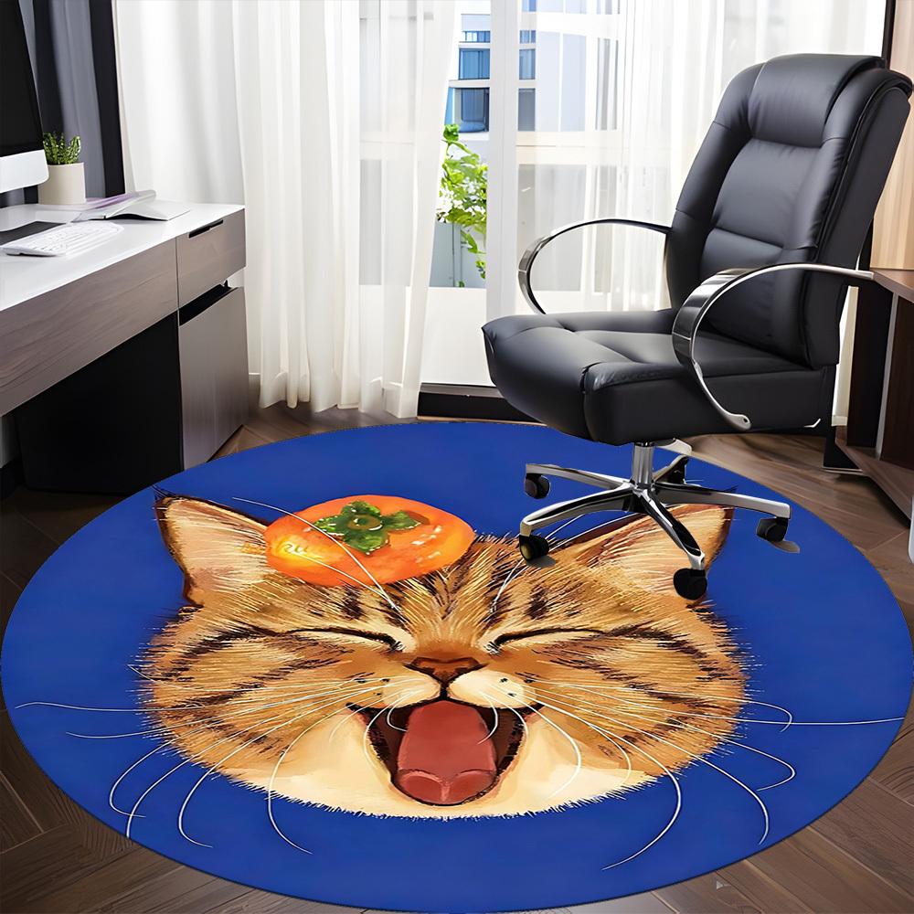1 Stück Katze Tomate Büro Runder Teppich, Matte Geeignet Für Büro, Unter Bürostühlen Schlafzimmer Wohnzimmer Heimdekoration, Zimmerdeko
