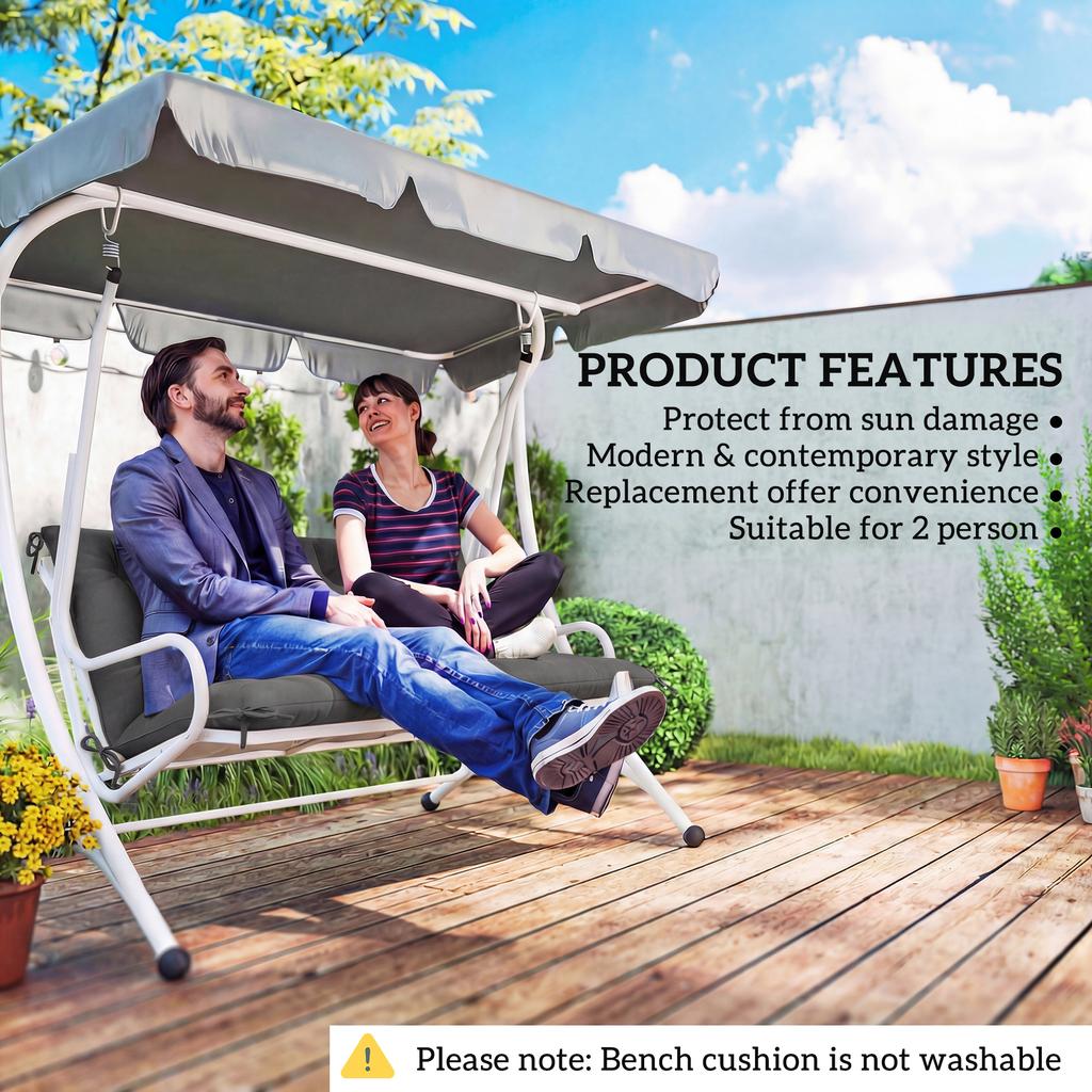 Garden Bench Cushion, 2 Seater Swing Chair Cushion, Seat Pad with Ties for Indoor and Outdoor Use, 110 x 120 cm, Black