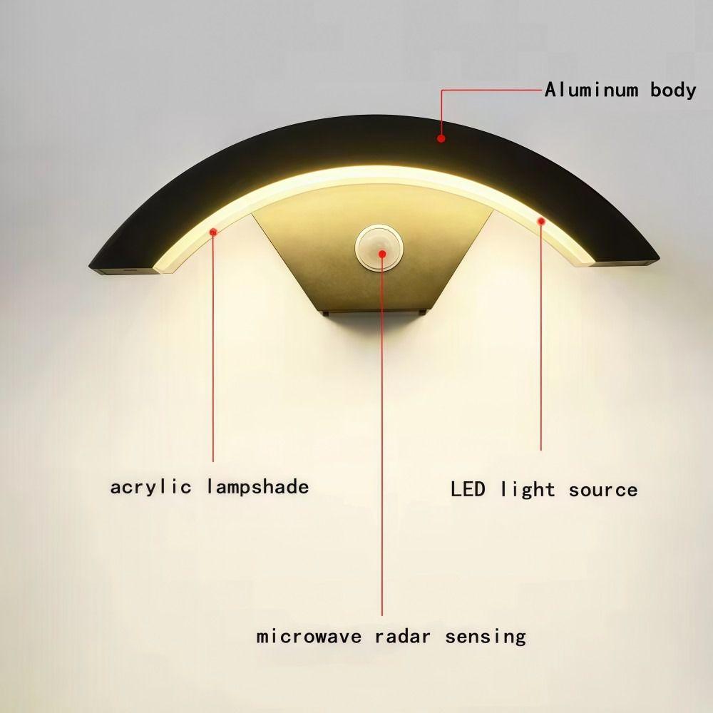 Waterproof Outdoor Curved LED Wall Light Moon-Shaped With Motion Sensor PIR Motion Sensor Lamp Entrance Lighting