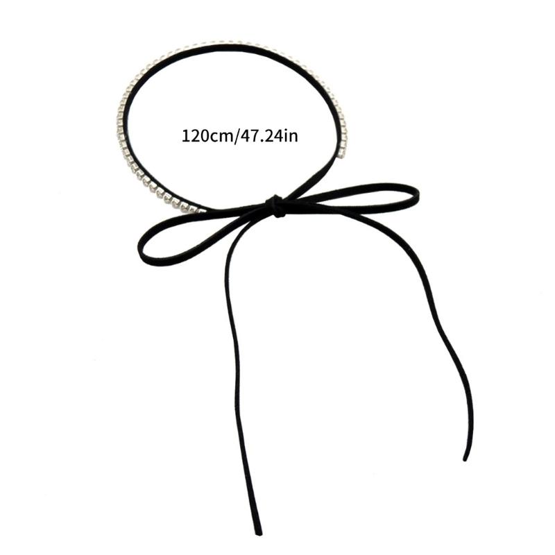 Sparkling Rhinestone Choker Necklace Black Velvets Rope Bowknot Necklace Adjustable Collar Chain Unique Jewelry Ornament