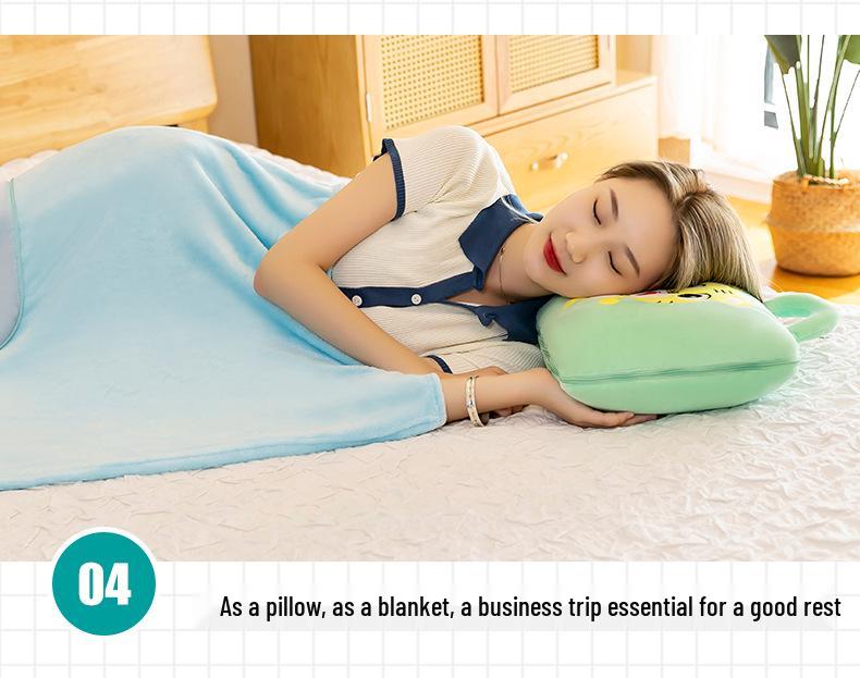 Dual-Use Cute Cartoon Pillow Blanket: Car & Office Nap Cushion