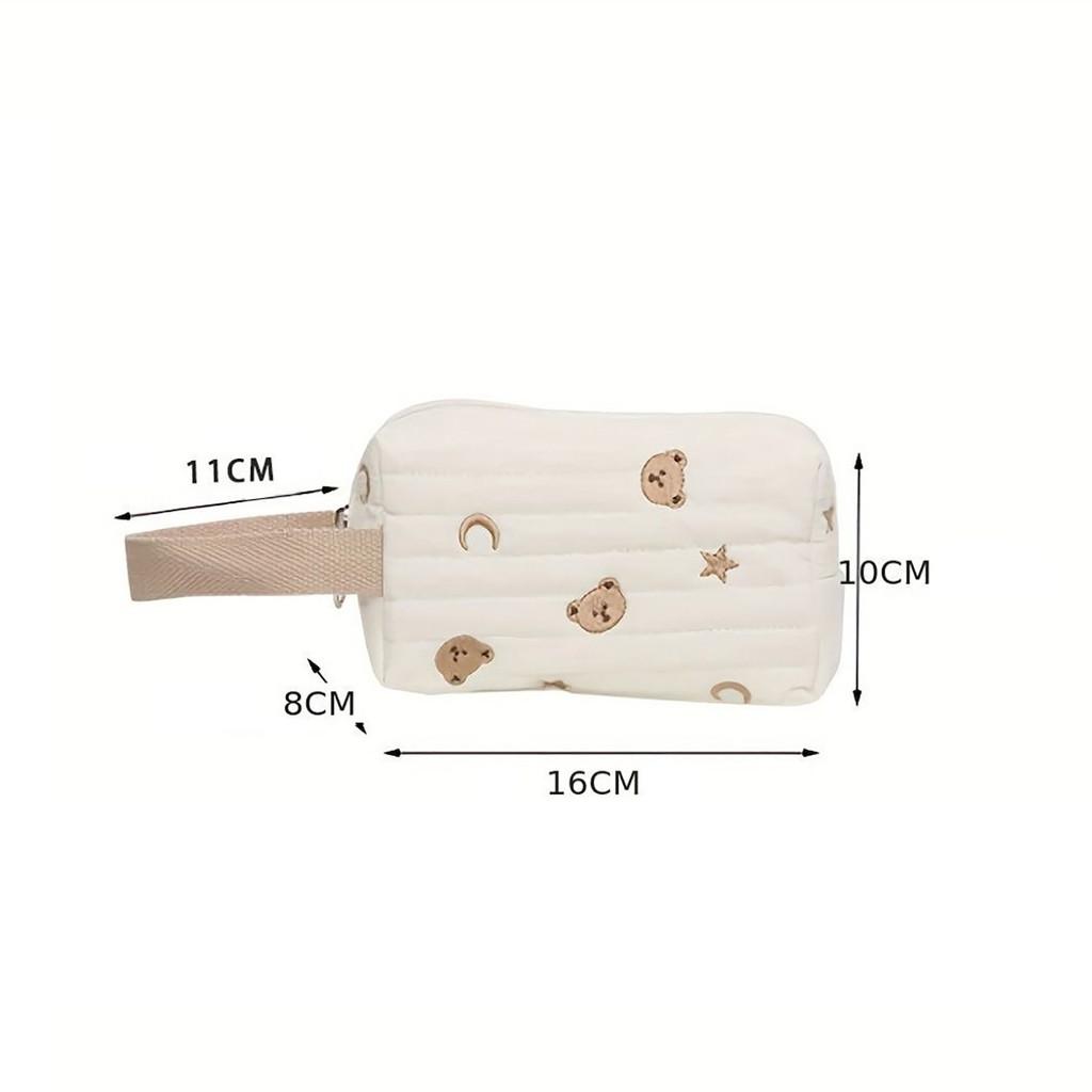 Bear Pattern Makeup Pouch With Cotton Fabric For Student And Casual Storage Needs