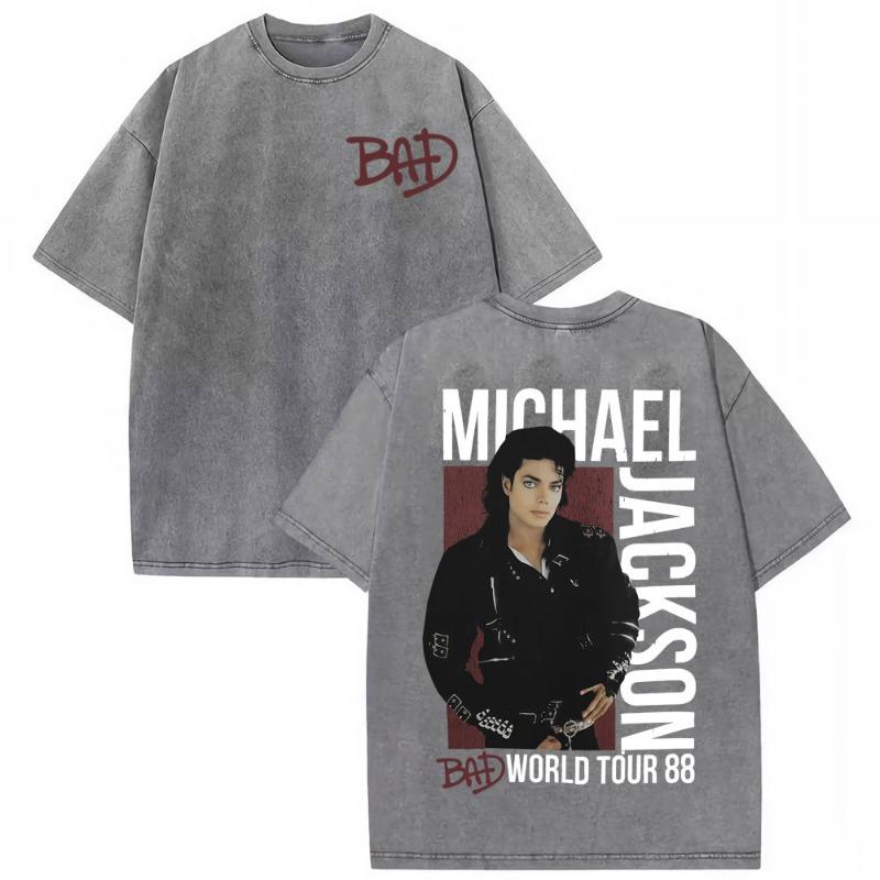 King of Pop Michael Jackson Bad World Tour T Shirts Women Casual Loose Oversized T-shirts Hip Hop 90s Vintage Washed T-shirt