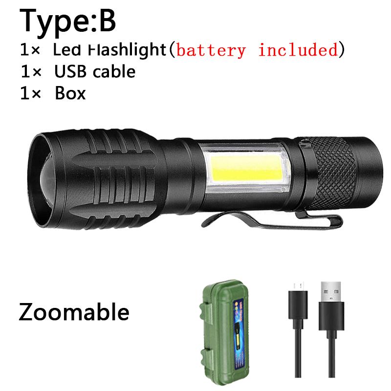 Super Bright 8000LM Mini COB+Q5 LED Flashlight 4Mode Zoom Torch Light For Hiking