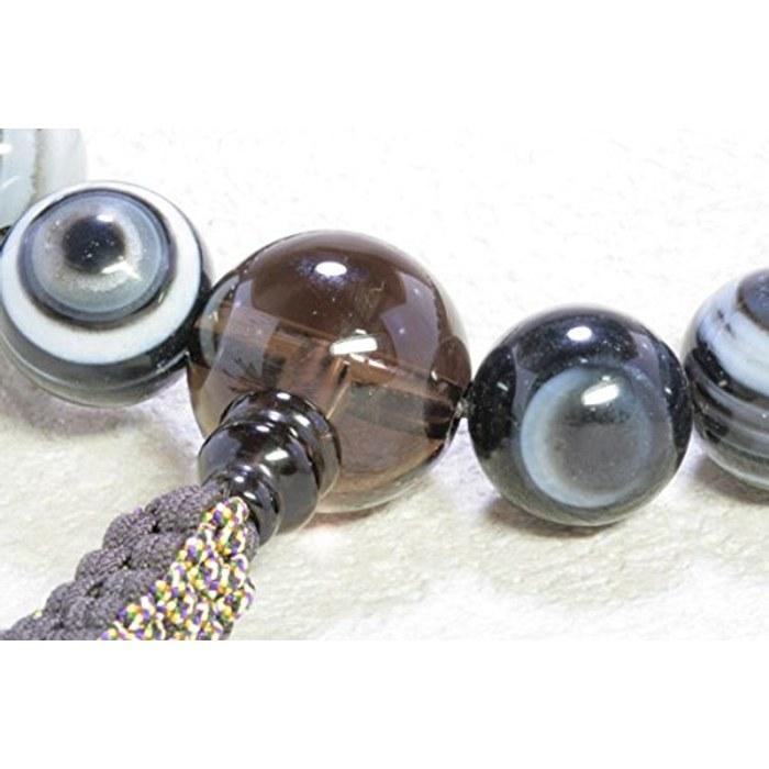 [Ooguroya Butsudan] Juzu Prayer Beads, Men's, Dzi Agate 18 Beads, Brown Quartz Finish, Silk Cord, Boxed, for Jodo Shinshu (Hongwanji)