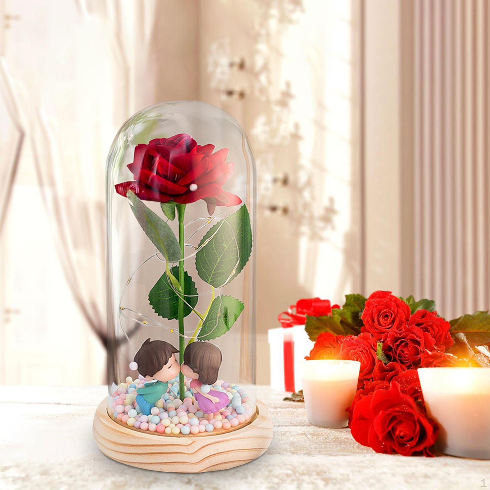 Rose Flower Gifts Valentine s Day Gift Everlasting for Mom Birthday Wood Base Kissing