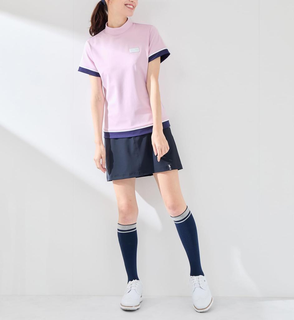 Jun Rope Mock Neck Short Sleeve Pullover with UV Cooling and Pink & Women's Color-Combo Protection, Quick-Drying, Touch, Anti-See-Through, (63)
