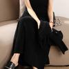 Women's High-Waisted Cashmere Pleated A-Line Skirt - Autumn/Winter Korean Style, Solid Color, Casual Wear
