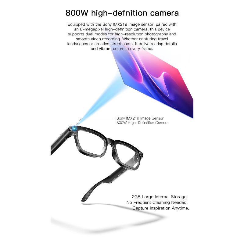 Occhiali Intelligenti con Fotocamera da 8MP Registrazione Foto Video HD Traduzione AI Lenti Fotocromatiche Chiamate Bluetooth Musica Assistente Vocale Occhiali Batteria da 300mAh Unisex
