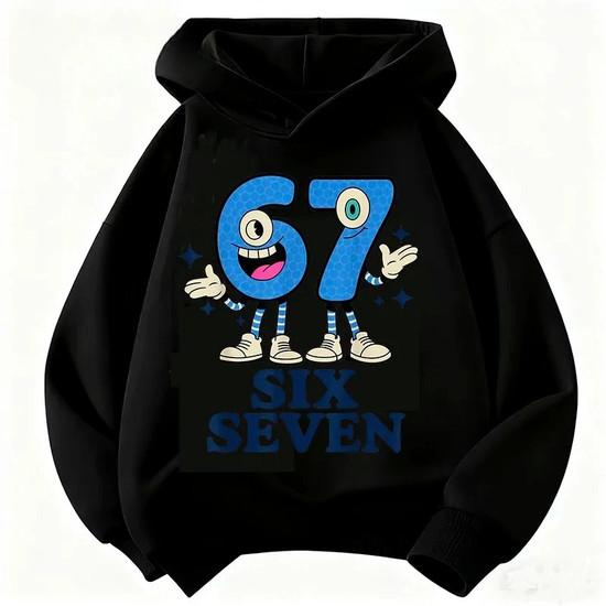 Funny 67 Pixel Cartoon Character Print Hoodie Kids Boys Girls Pullover Hooded Sweatshirt Casual Gaming Children Streetwear Tops