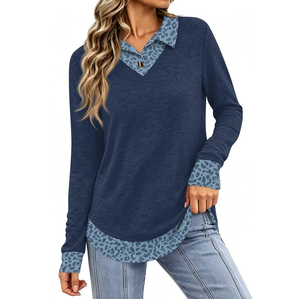 Damen Zweiteiler Leopard Print Langarm Alltags Lässig Knopfleiste Hemd