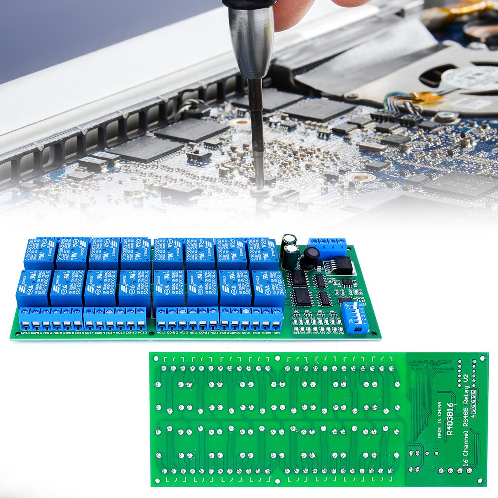16 Channel DC 12V RS485 Relay Module Modbus RTU PLC Controller Serial Port Switch for PLC PTZ Camera Motor LED