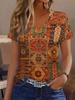 2026 Summer Vintage Ethnic Graphics Women's V-Neck Short Sleeves T-Shirt Fashion Tops 3D Print Casual Outdoor Female Clothing