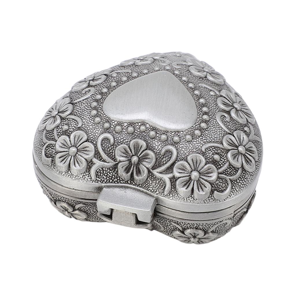 Heart Shaped Jewelry Box Retro Flower Carving Pattern Heart Shaped Metal Jewelry Box for Jewelry
