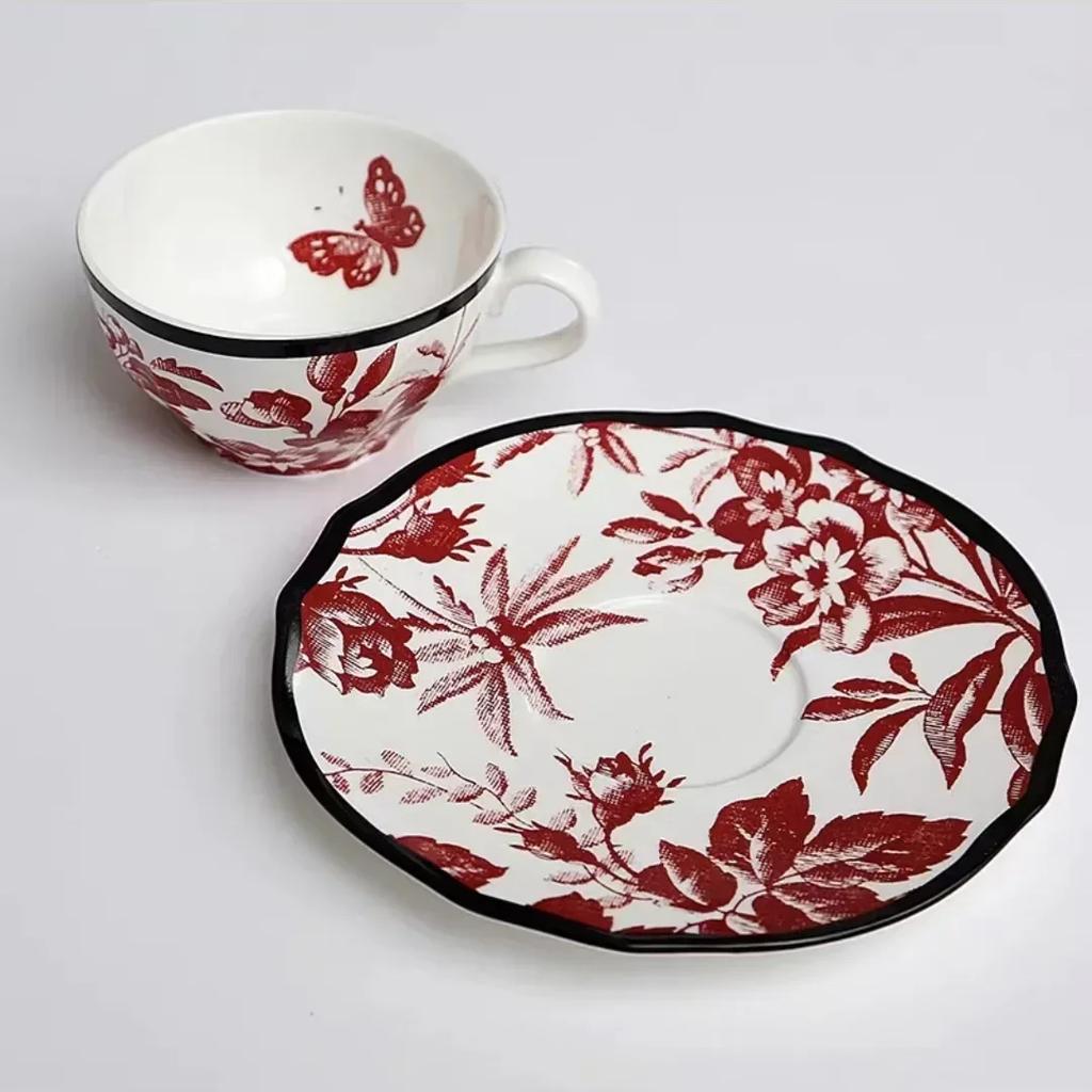 Keramikteller im europäischen Stil, Vintage, üppiger Blumendruck, westliches Essen, Speiseteller, Nachmittagstee, Dessertteller, Geschirr