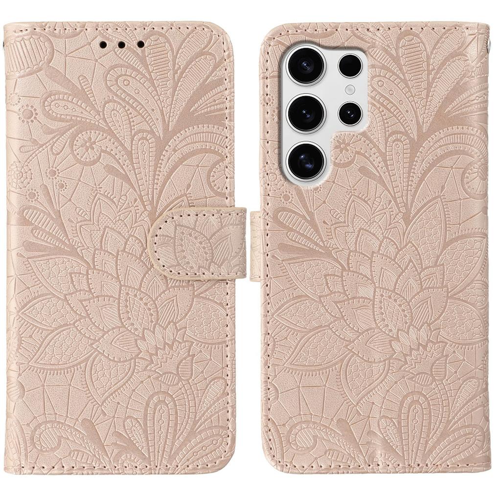 For Samsung Galaxy S24 Ultra Case Lace Flowers PU Leather Flip Wallet Phone Cover
