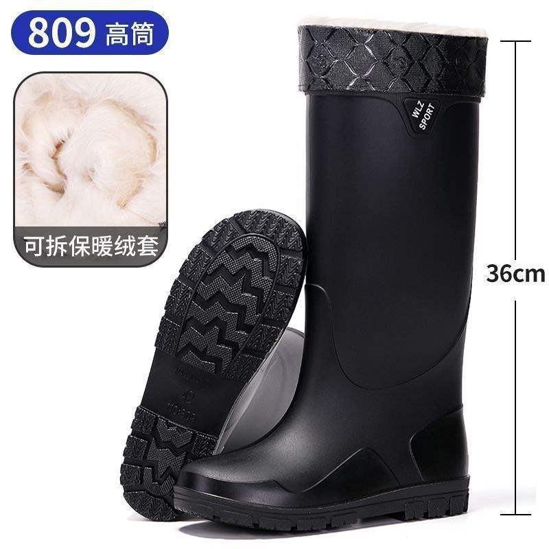 Rain Shoes Men's Closed New Waterproof Shoes Outdoor Water Boots Kitchen Non-slip Work Rubber Shoes Velvet Cotton Warm Rain Boots