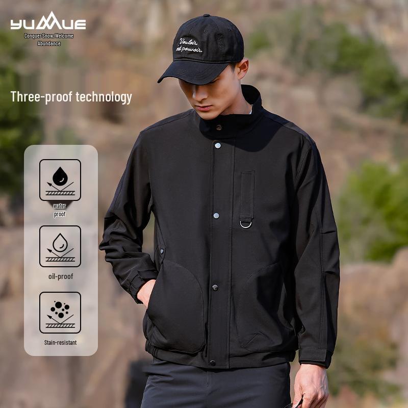 Men's Stand-Up Collar Workwear Jacket with Three-Dimensional Pockets