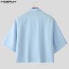 INCERUN Oversized Men Lapel Neck Short Sleeve Solid Causal Cropped Shirts