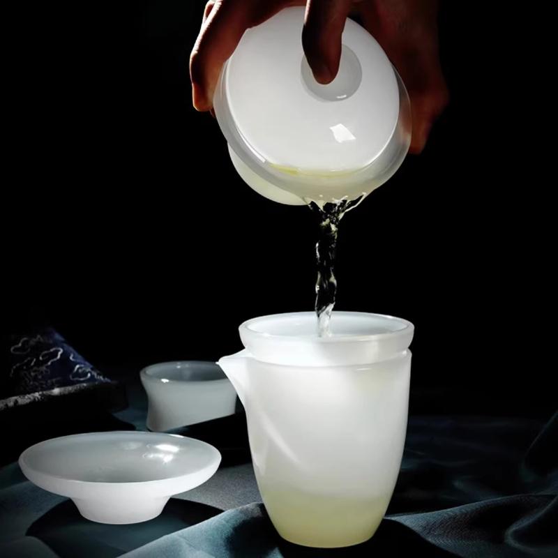 Handmade Liuli Glazed Gaiwan Chinese Tea Set Porcelain Lidded Bowl for Gongfu Tea Ceremony Home Use