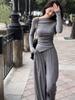 2025 Autumn Elegant One-Shoulder Top & Wide-Leg Pants Set